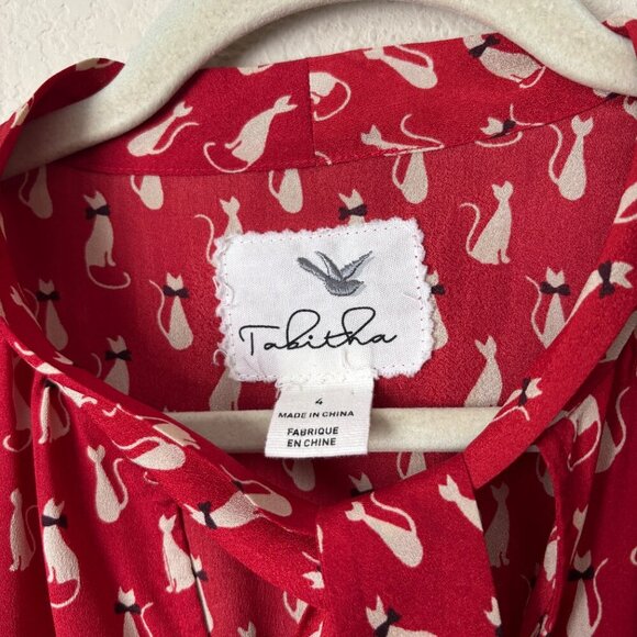 Anthropologie Tabitha Cat Gatto Printed Novelty Dress Striped Tie Neck HTF Rare - Picture 2 of 15
